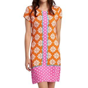 Hatley Floral Droplet Tropics T-Shirt Dress Orange Pink White Small NWT